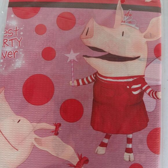 Lot of 2 Olivia Paper Table Cover 54"x 96" Birthday Party Pig Red and Pink 2011 - Picture 5 of 6